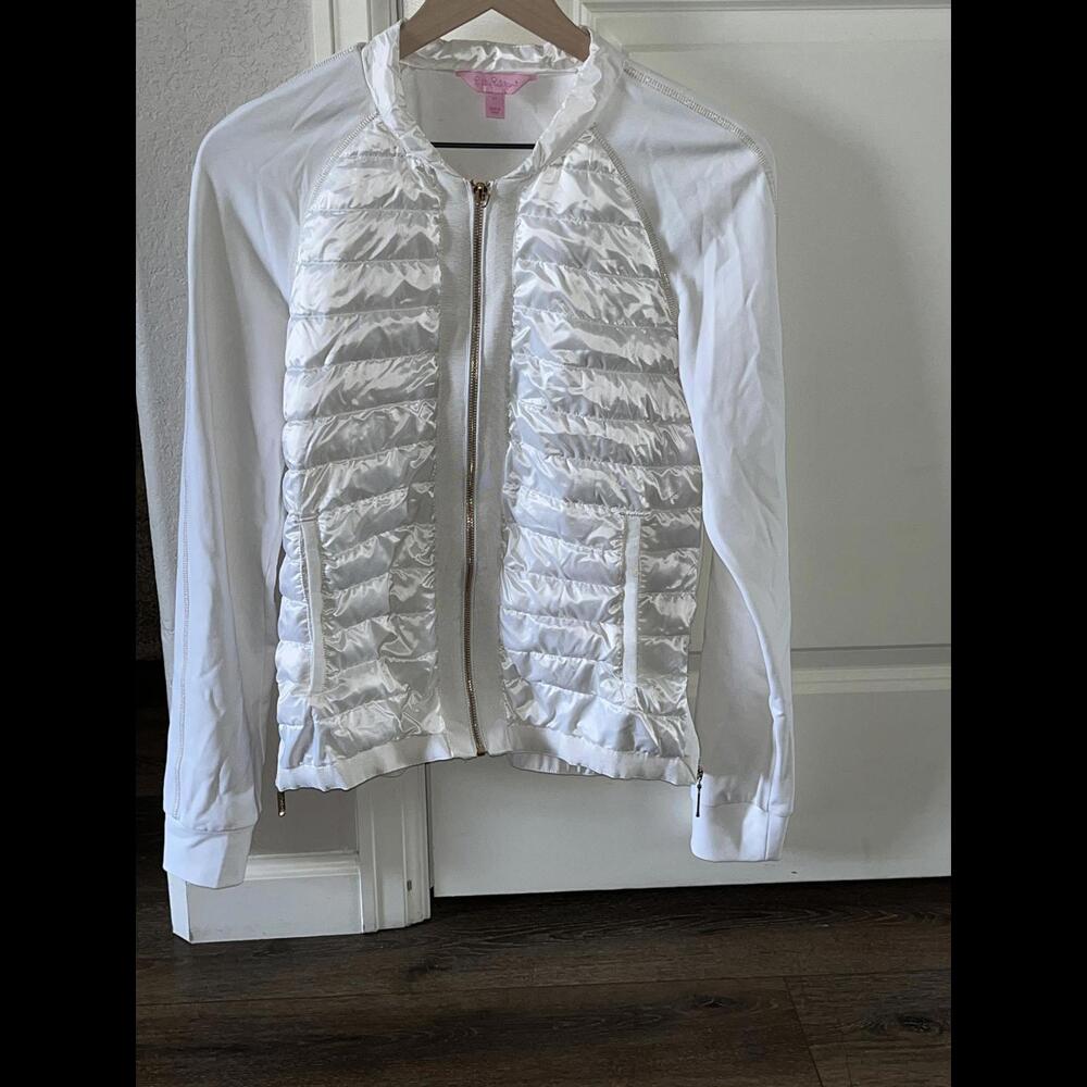 Lilly Pulitzer Women's Beautiful Fitted Puffer Jacket Long Sleeve White Size M